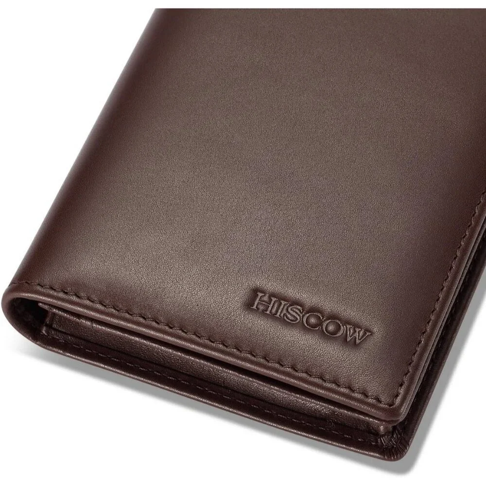 Men's Dark Coffee Full Grain Leather Long Bifold Wallet Credit Card Slots Style
